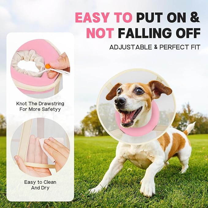 Soft Dog Cone Collar to Stop Licking-Adjustable Comfortable Mesh Recovery Collar After Surgery for Small or Miniature Dogs, Alternative to Plastic Elizabethan Collar for Neuter Incision Care (Pink,M)