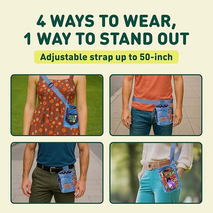 INSPECTOR TAIL Dog Treat Pouch w Cord Closure to Prevent Spills | 2 Cup Size | Hands Free - 4 Ways to Wear Tote | Pockets for Snacks Toys Poop Bags Keys Cards | Pet Training Walking & Rewarding Holder