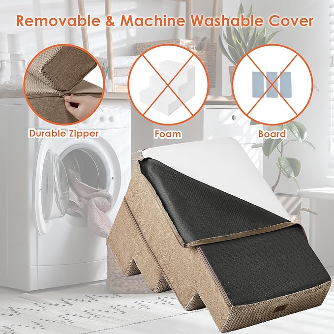 EHEYCIGA Dog Stairs for Bed 20" H, 4-Step Extra Wide Dog Steps for High Bed, Pet Steps for Small Dogs and Cats, Non-Slip Balanced Pet Ramp Indoor, Camel