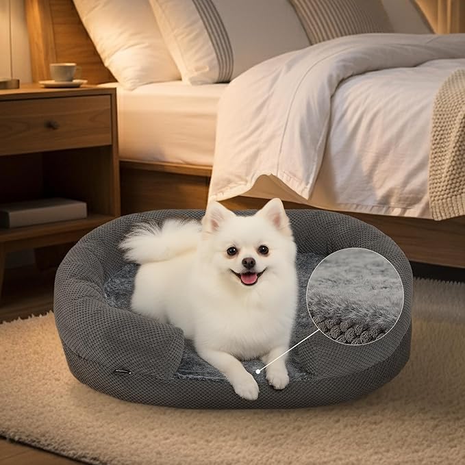 Soft Donut Dog Bed for Small Dogs, 28" Orthopedic Comfort Pet Sofa Couch with Egg Crate Foam, Washable Cover & Non-Slip Bottom, Cozy Cat Couch with Bolstered Sides, Grey (28")