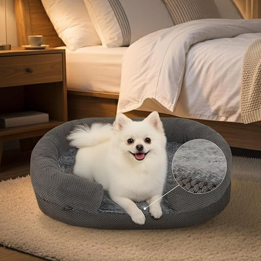 Soft Donut Dog Bed for Small Dogs, 28" Orthopedic Comfort Pet Sofa Couch with Egg Crate Foam, Washable Cover & Non-Slip Bottom, Cozy Cat Couch with Bolstered Sides, Grey (28")