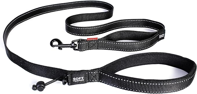 EzyDog Soft Trainer Dog Leash with Traffic Control Handle - Reflective Stitching for Nighttime Safety and Superior Strength and Comfortability for Training Large to Medium Dogs (72”, Black)