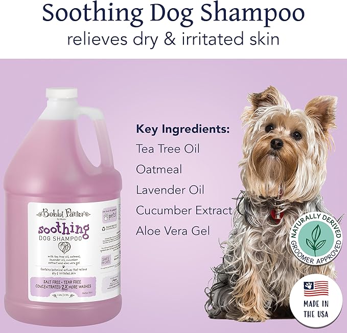 Bobbi Panter Soothing Dog Shampoo, Heals & Soothes Irritated Skin, Lavender Scent - 30:1 Concentrated Formula, Made in The USA, Trusted by Professional Groomers, 1 Gal.