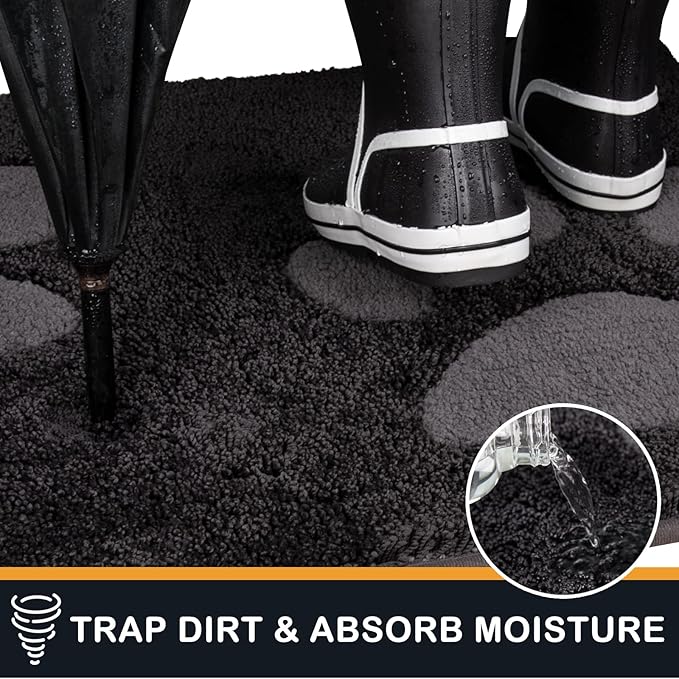 PURRUGS Dirt Trapping Door Mat 32" x 47", Non-Skid/Slip Machine Washable Microfiber Entryway Rug, Dog Doormat, Super Absorbent Welcome Mat for Muddy Wet Shoes and Paws, Charcoal