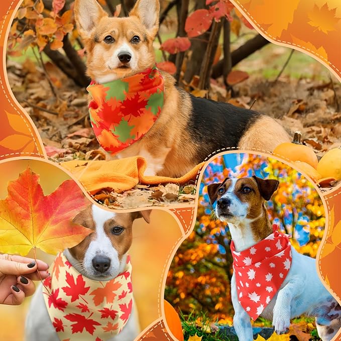 Chunful 120 Pcs Thanksgiving Fall Bandanas Bulk for Dogs Autumn Bandanas with Maple Leaves Pumpkin Soft Bibs Adjustable Triangle Doggie Scarf for Small Medium Large Costume 25.6 x 17.7 x 17.7 Inch