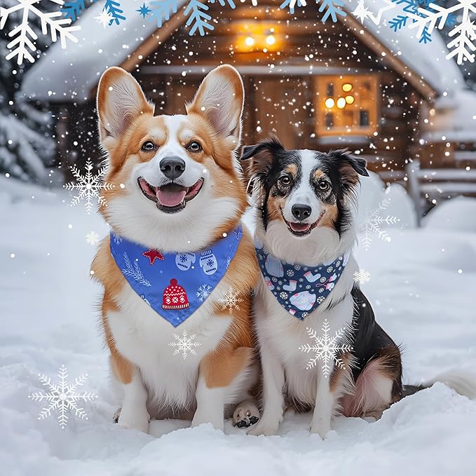 200 Pcs Winter Dog Bandanas Bulk Snowflake Pet Scarves Xmas Adjustable Bibs for X-M-L Dogs Washable Seasonal Puppy Kerchief for Groomers Shelters