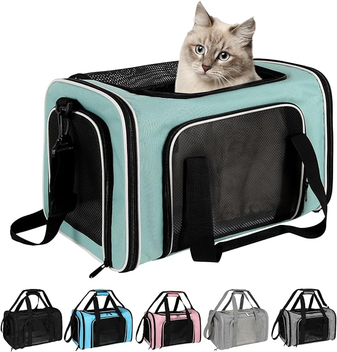 Cat, Dog Carrier for Small Medium Pet Carriers Up to15Lbs, Cats Carrier Soft- Sided Puppy Dogs Bag Portable Foldable Airline Approved Carrier Travel (Green 18 * 11 * 11)