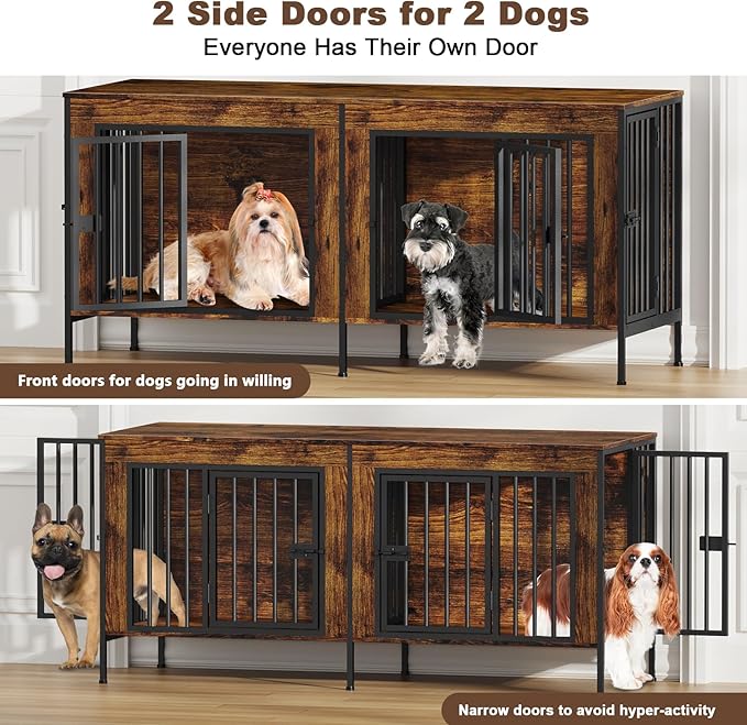 EasyCom Dog Crate Furniture for 1 or 2 Dogs, Heavy Duty Single/Double Dog Crates for Small/Medium/Large Dogs, Dog Kennel Furniture Indoor as TV Stand, Small Size 55.12" L(0-20 Pounds), Brown
