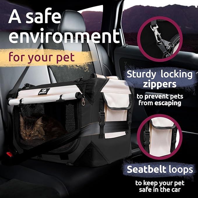 Soft-Sided Cat & Dog Pet Carrier, Medium 20"x13"x13" Fits Most Cats or Small Dog, Comfortable for Travel & Vet Visits, Privacy Windows, Removable Plush Bed, Top/Side Entry, Locking Zippers, Folds Flat