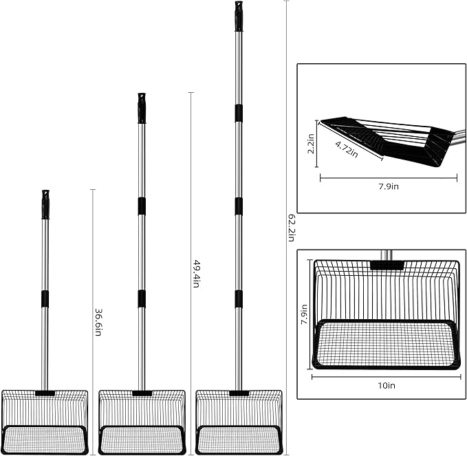 Jusoney 10" Upgrade and Reinforcement Stainless Steel Manure Scoop w/4-in-1 Adjustable Handle (36.6"-62"), Ergonomic Sifter Shovel for Chicken Coop, Cat Litter, Pet Waste Cleaning Tools