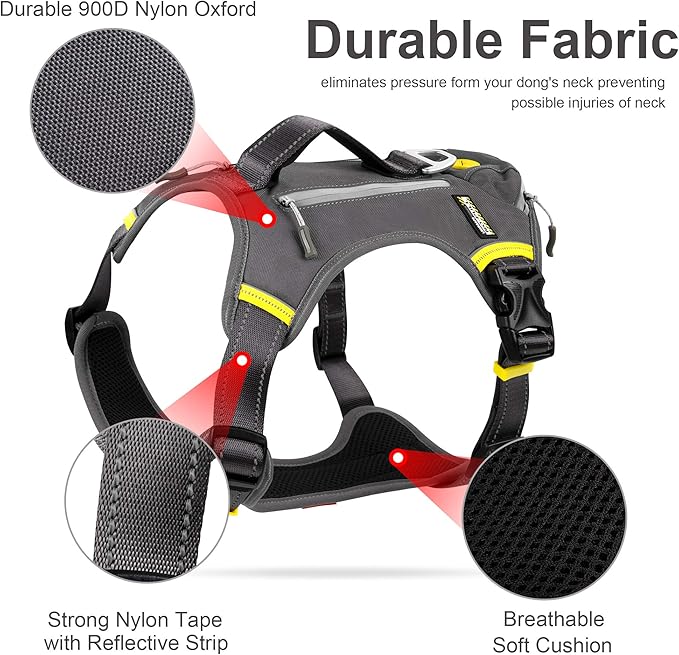 Fida Dog Harness, Multi-Functional No-Pull Pet Vest Harness with Saddle Bags Backpack, Front Leash Clip, Adjustable Soft Padded Reflective No-Choke Dog Vest Heavy Duty for Small Dog, S, Black