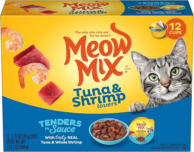 Meow Mix Tenders in Sauce Wet Cat Food, Tuna & Shrimp, 2.75 Ounce Cup (Pack of 48)