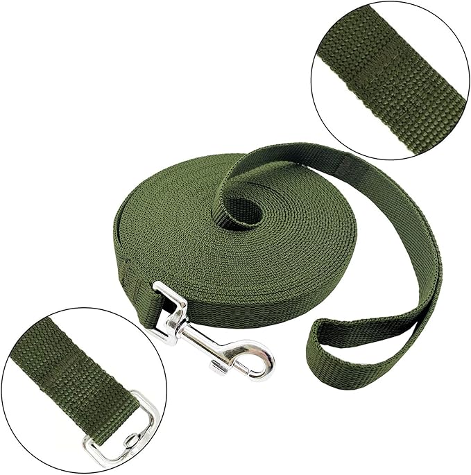 PETGOGO 15ft 20ft 30ft 40ft 50ft Long Dog/Puppy Lead Obedience Recall Training Dog Leashes for Small Medium Dogs Camping, Training, Play, or Backyard (Green, 1" x 20FT)