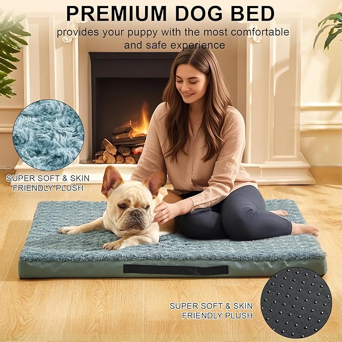 Orthopedic Dog Beds for Crate with Removable Washable Cover Egg-Crate Foam Pet Pad Mat with Anti-Slip Bottom,Waterproof Dog Beds Large Sized，40x30 Inch