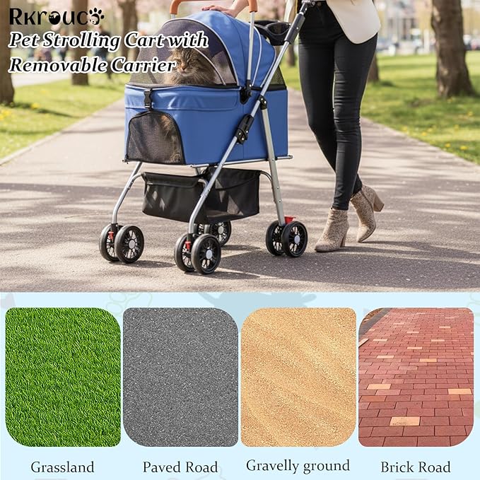 3 in 1 Dog Strollers 4 Wheels Folding Pet Stroller with Detachable Carrier Multifunction Portable Dogs Travel Carriers for Medium Small Puppy Kittens(Solid Blue)