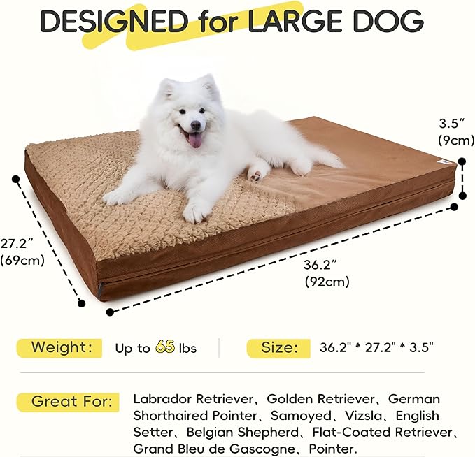 Sytopia Washable 36" Dog Bed for Large Dogs – Double-Sided Plush, Waterproof, Removable Cover, Thick Orthopedic Support, Durable Multi- Size Comfort Clearance Indoor Flat Dog Bed