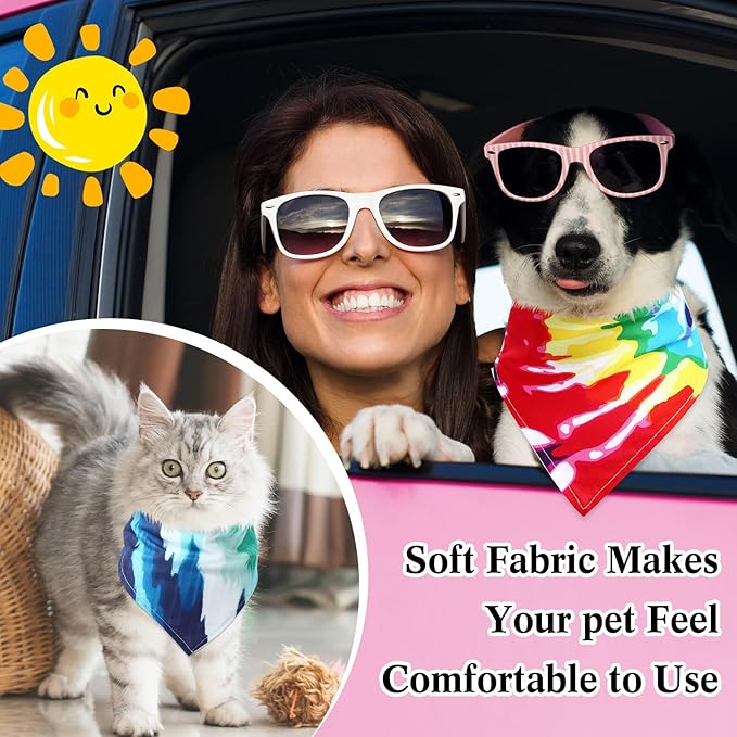 Reginary 72 Pack Tie Dye Dog Bandanas - Bulk Pet Scarf Bibs Triangle Kerchief Adjustable for Pet Grooming Costume Accessories