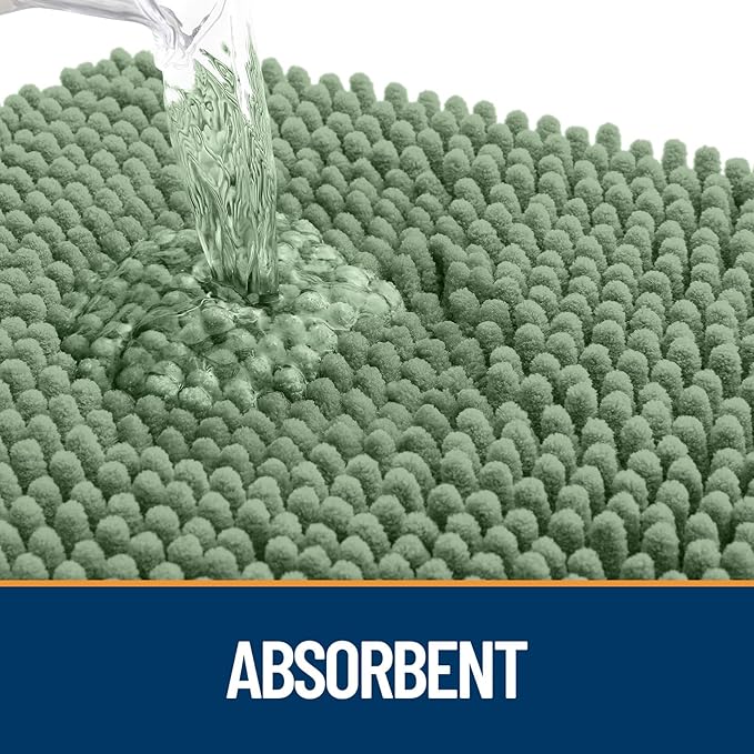 OLANLY Dog Door Mat for Muddy Paws 30x20, Paw Print Design, Absorbs Moisture and Dirt, Non-Slip Washable Doormat, Quick Dry Chenille Mud Mat, Entry Indoor Entryway Carpet, Olive Green and White