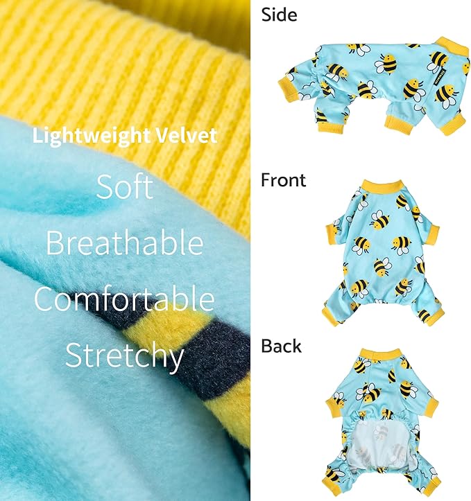 Fitwarm Funny Bee Fleece Dog Pajamas, Warm Winter Dog Clothes for Small Dogs Boy Girl, Cozy Pet Onesie with Feet, Light Blue, XXL