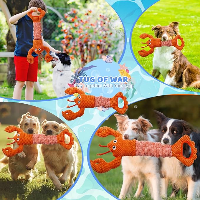Tug of War Dog Toy, Squeaky Dog Toys Interactive Lobster Puppy Toys with Crinkle Paper to Keep Them Busy