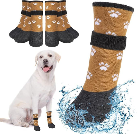 BEAUTYZOO Dog Boots for Medium Dogs, Dog Boots & Paw Protectors for Winter Snowy Day Summer Hot Pavement, Waterproof Dog Booties for Hardwood Floors, 6 PCS Grip Socks Shoes for Dogs, Khaki M