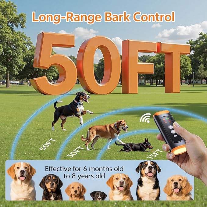 Dog Bark Deterrent Devices - Portable Anti Barking Tool with 5 Adjustable Modes: 50FT Range Ultrasonic Whistle, LED Flashlight, Beep, Rechargeable Dog Trainer, Safe for Dog & Human, Indoor Outdoor Use