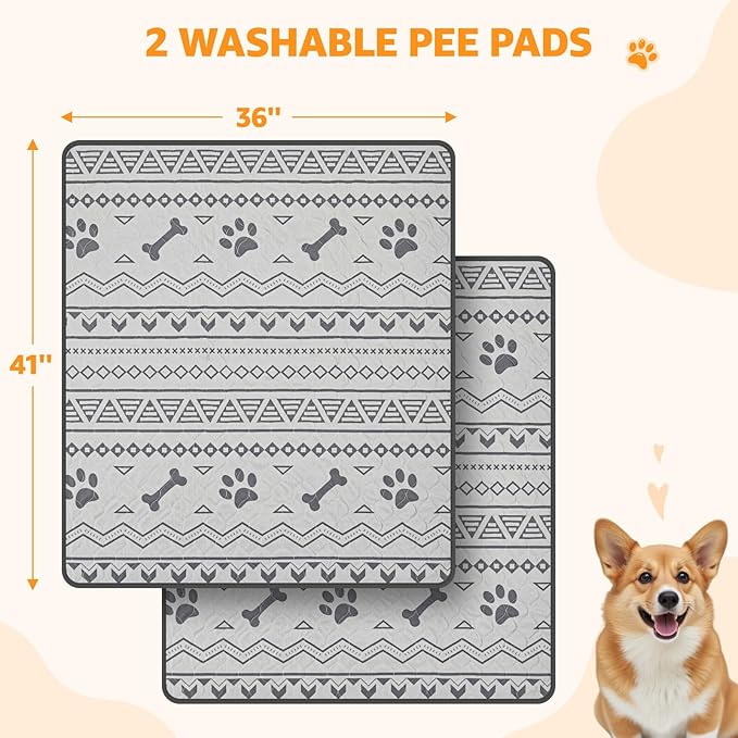 LOOBANI Washable Pee Pads for Dogs: 2-Pack Leak-Proof and Non-Slip Reusable Puppy Pads, Super Absorbent Whelping Pads for Potty Training, Playpens, Crates, Floors, Beds, and Couches 36x41 in