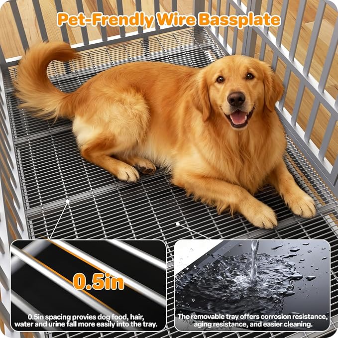 Heavy Duty Indestructible Dog Crate 48 Inch with Removable Tray, Sizes & Colors Optional, Escape Proof Double Door High Anxiety Cage Indoor, Kennel with Wheels for Large Dogs, XL XXL XXL