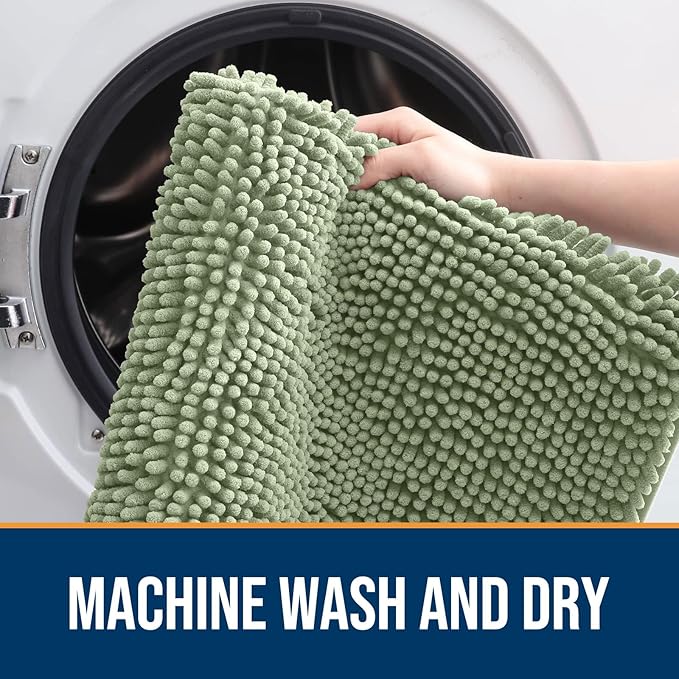 OLANLY Dog Door Mat for Muddy Paws 34x21, Absorbs Moisture and Dirt, Absorbent Non-Slip Washable Doormat, Quick Dry Chenille Mud Mat for Dogs, Entry Indoor Entryway Carpet for Inside Floor, Sage Green