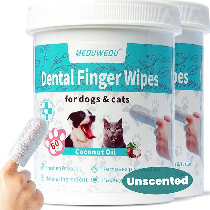 Dental Care Finger Wipes 120 Counts,Teeth Cleaning Finger Wipes for Dogs & Cats,Reduces Plaque & Supports Oral Freshness, Unscented