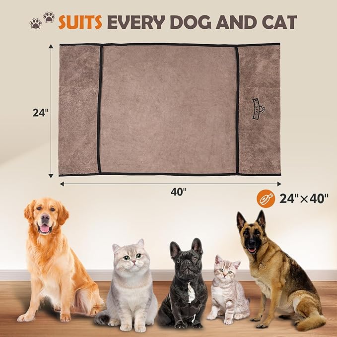 Microfiber Dog Grooming Bath Towel: Super Absorbent Soft Pet Grooming Towel Bath & Shower Supplies - Large Towels to Drying Dog Cat Pets Drying & Grommers (Brown, 2 Pcs)