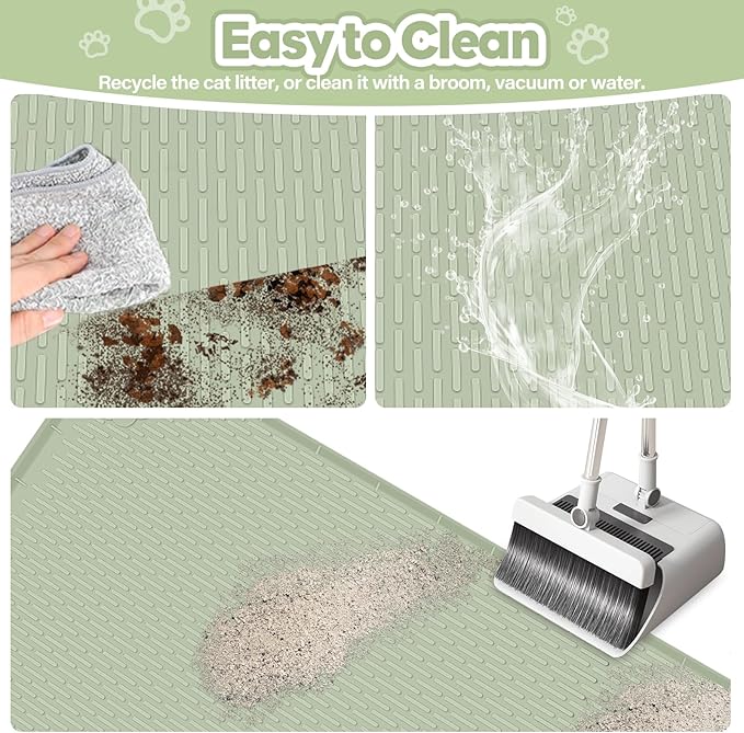 Cat Litter Mat, Extra Large 34" x 22" Silicone Mat Litter Trapping Mat for Scatter Control, Soft on Kitty Paws, Easy to Clean (Light Green)