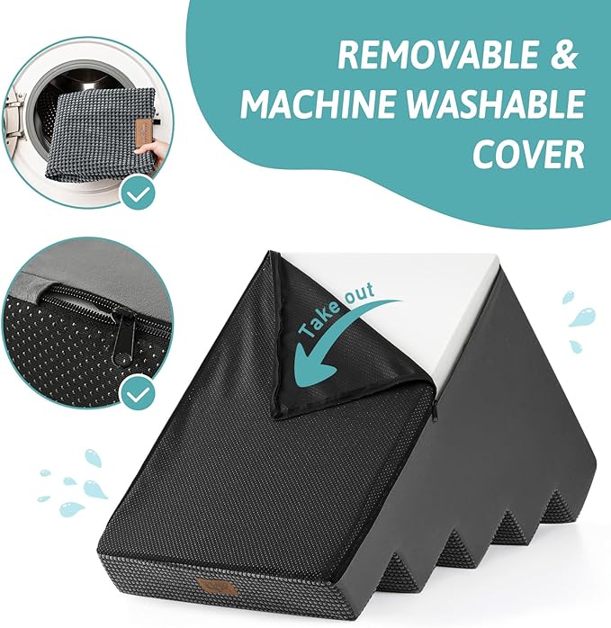 Dog Stairs for Small Dogs, 5 Tier Wider Pet Stairs for High Beds, 23.6" H Non-Slip Dog Steps for Old Cats, Puppies, Small Medium Dogs, 19.7x29.5x23.6 inch, Dark Grey