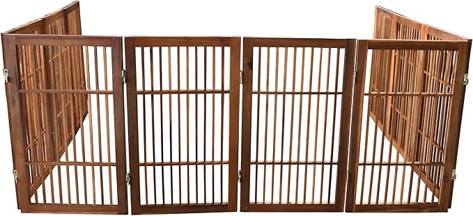 Pet Dog Gate Strong and Durable Freestanding Folding Acacia Hardwood Portable Wooden Fence Indoors or Outdoors by Urnporium (Brown Pet Gate, 10 Panel 30" Tall)