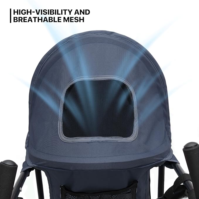 MoNiBloom 4 Wheels Pet Stroller, Easy-Fold Puppy Cage Jogger Stroller with Sun Cover, Pad and Rear Storage Bag, Breathable and Visible Mesh for Small/Medium Pets up to 22 lbs, Navy Blue