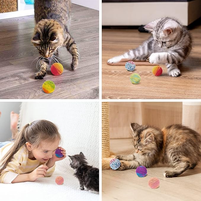 Retro Shaw Cat Toys Balls, Woolen Yarn Cat Ball Toy with Bell Inside, Kitten Toys for Indoor Cats Kitty, Interactive Cat Nip Chew Toys for All Pet Breed 6 Pack