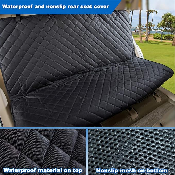 Bench Car Seat Cover Protector - Waterproof, Heavy-Duty and Nonslip Pet Car Seat Cover for Dogs with Universal Size Fits for Vehicles, Trucks & SUVs(Black)