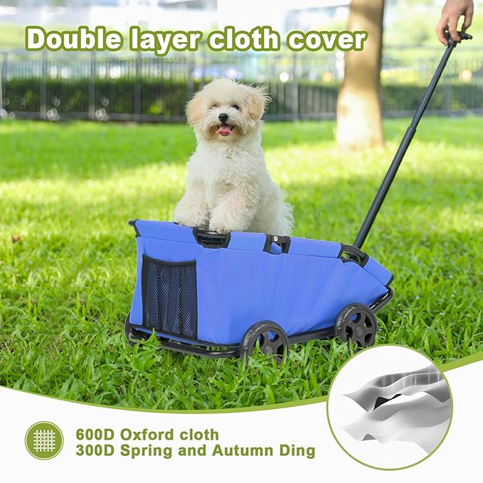 Dog Stroller 4 Wheels Folding Dog Cart Pet Stroller for Travelling Shopping Walking Playing for Small Dogs Cats (Blue)