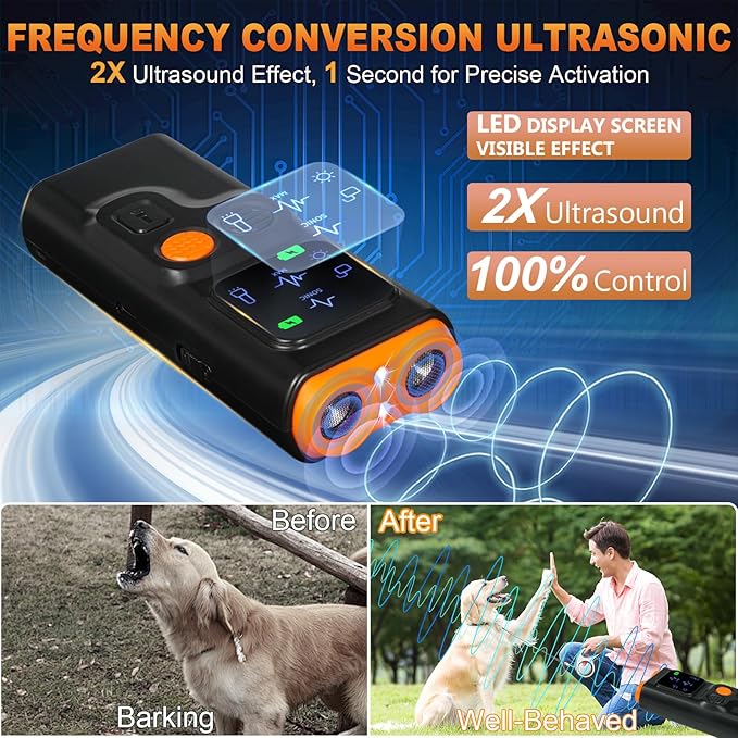 2025 U.S. Design - Bark Shield for Dogs [200% Frequency Modulated Ultrasound - German Control Chip] [100% Safe] 1-Second Activation, Dog Bark Deterrent Devices for Indoor and Outdoor Use (Orange)