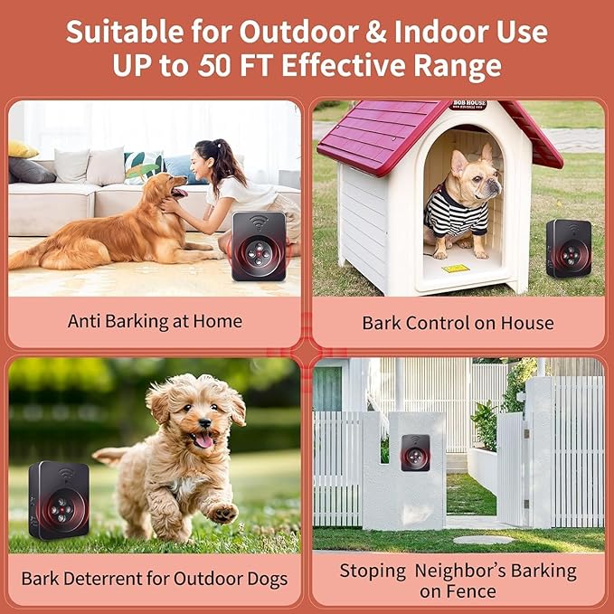 Anti Barking Device, Ultrasonic Dog Bark Deterrent Devices, 3 Modes Rechargeable Dog Barking Control Devices, Bark Silencer, Up to 50 FT Indoor Outdoor Use, Pet and Human Friendly