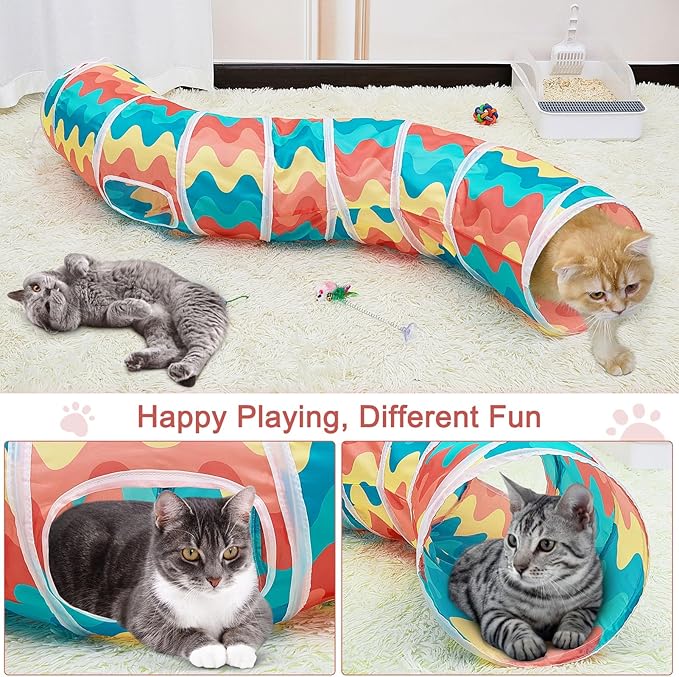 Glittme Cat Tunnel, Cat Tunnels for Indoor Cats, S-Shape Cats Cave with Cat Toys, Foldable Cat Tubes and Tunnels for Cats, Rabbit, Puppy, Guinea Pig