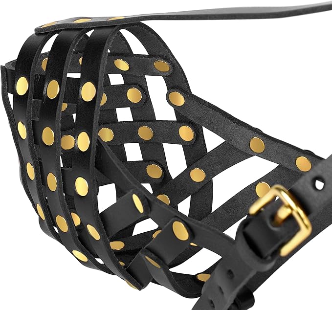 OOPSDOGGY Labrador Dog Muzzle for Large Dogs - Leather Breathable Secure Basket Muzzle for Large Breeds Retriever Prevents Biting No Chewing Adjustable (Black, Size 6 - Labrador Retriever)