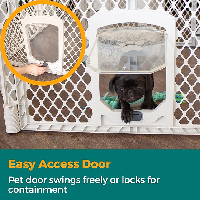 MyPet Petyard Passage: 5.5 Ft. Wide Customizable Folding Dog Playpen with Passage Flap-Door for Indoor/Outdoor. Made in USA. 6-Panel Puppy Playpen. Freestanding Play Pen Dog Gate 26" Tall, Light Gray