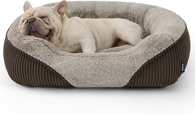 Bedsure Washable Dog Bed Medium Size Dog - Rectangle Fluffy Plush Big Pet Bed, Corduroy Fleece and Nonskid Bottom,30x24x8inches,Suitable for Pet Up to 35lbs,Brown