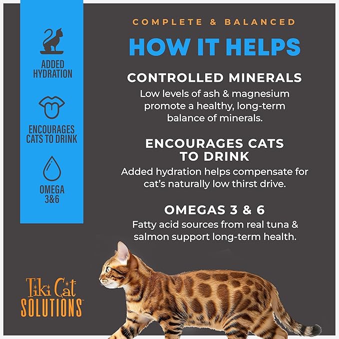 Tiki Cat Solutions Mineral Balance Mousse, Supports Urinary Health, Tuna & Salmon Recipe, 2.4 oz. Pouch (12 Pack)