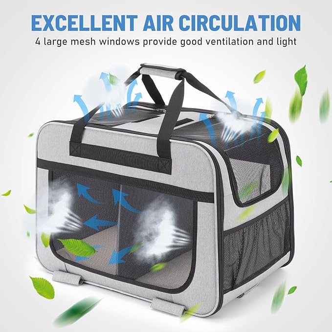 Extra Large Double Pet Carrier with Wheels for Small Dogs and All-Breed Cats, Cat Rolling Carrier for 2 Cats, Support up to 40 Lbs, Grey