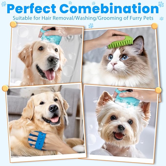 3PCS Dog Bath Brush, Dog Shampoo Brush, Dog Scrubber for Bath, Dog Shower Brush, Dog Bath Supplies, Suitable for Deshedding, Washing & Grooming of Short and Long Haired Pets (Blue Green Blue)