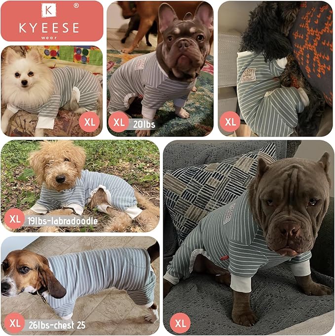 KYEESE Dog Pajamas Soft Striped Pet Jumpsuit Lightweight Doggie Jammies 4 Legs Dog Clothes Stretchable Pajamas Breathable Cozy Outfit Comfortable Onesie Sleepwear for Small Dogs,Green Striped, Large