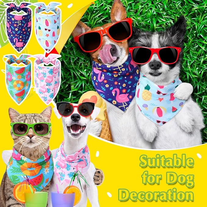Sweetude 50 Pcs Dog Bandanas Bulk for Summer Hawaii Puppy Bandanas Adjustable Triangle Scarf Set Holiday for Small Medium Large Pet Costume Accessories