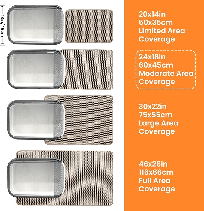 Cat Litter Mat, 24x18 Inches Large Double Layer Honeycomb Cat Litter Trapping Mat, Non Slip Waterproof Urine Proof Cat Litter Box Mat for Floor, Kitty Litter Rug, Cat Supplies, Beige